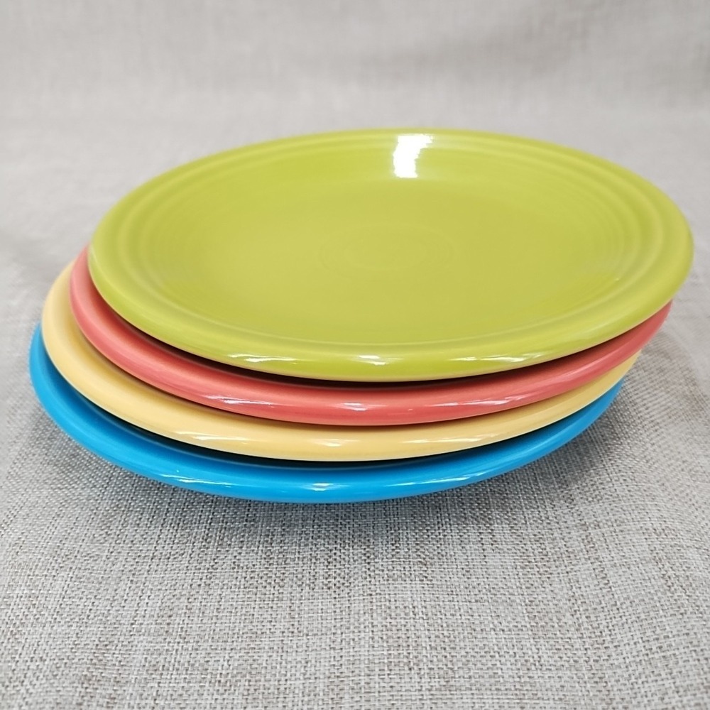 Fiesta Persimmon Lemongrass Sunflower Peacock 7 1/4" Salad Plate set/4 EX Cond